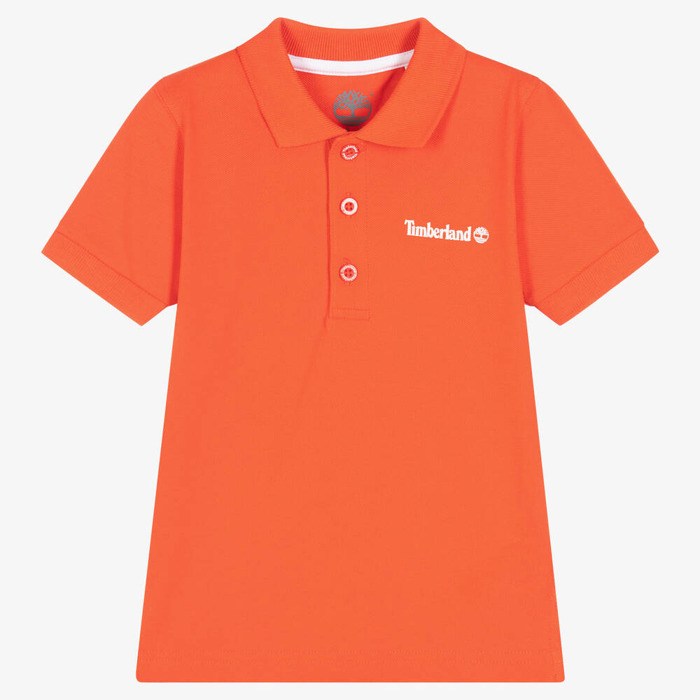 Timberland - Boys Orange Cotton Polo Shirt | Childrensalon