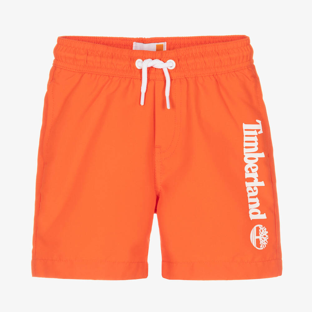 Timberland - Boys Orange Logo Swim Shorts | Childrensalon