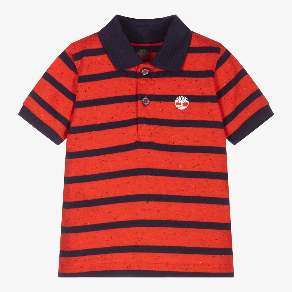 Timberland - Boys Orange Striped Polo Shirt | Childrensalon