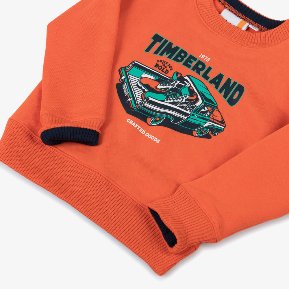 Timberland-Boys Orange Truck & Logo Graphic Sweatshirt | Childrensalon Outlet