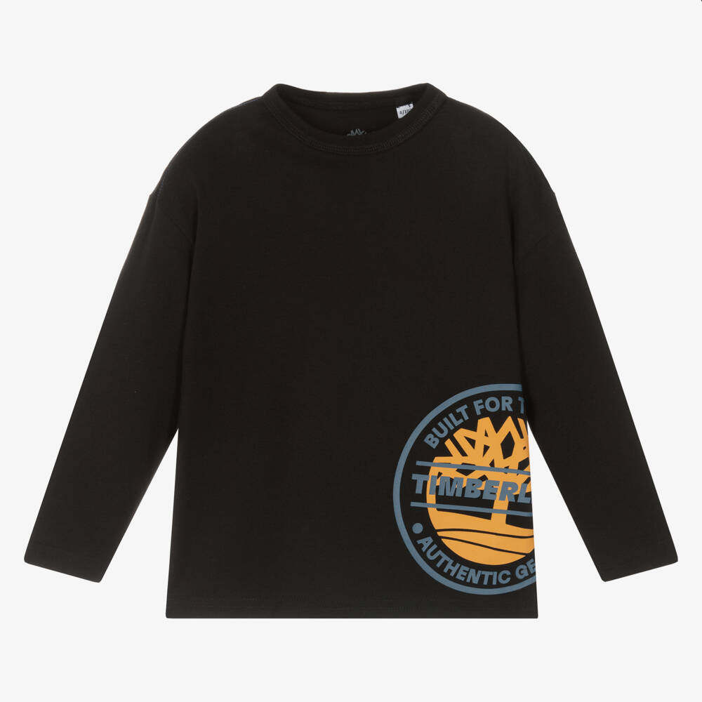 Timberland-Boys Organic Black Long Sleeve Tee | Childrensalon Outlet