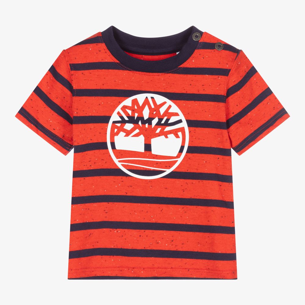 Timberland - Boys Red & Blue Stripe T-Shirt | Childrensalon