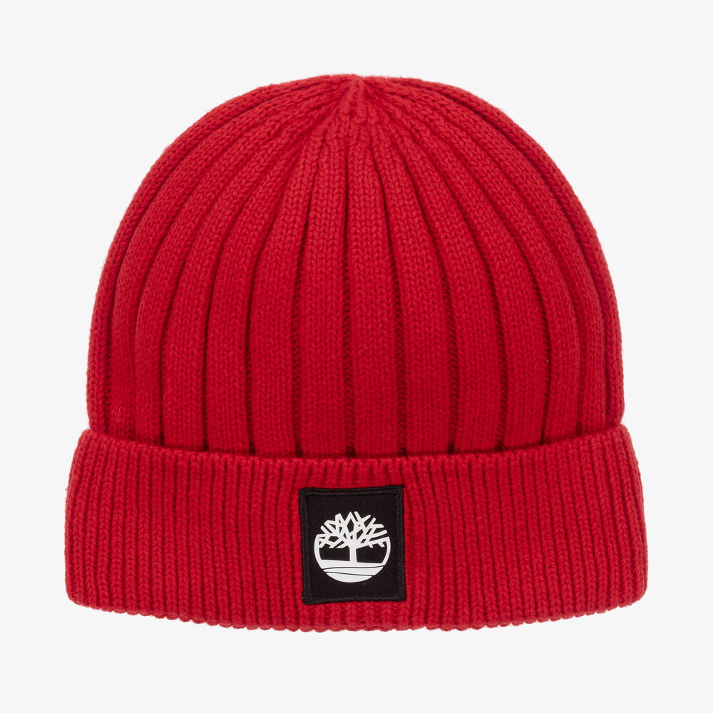 Timberland - Bonnet rouge en maille de coton | Childrensalon