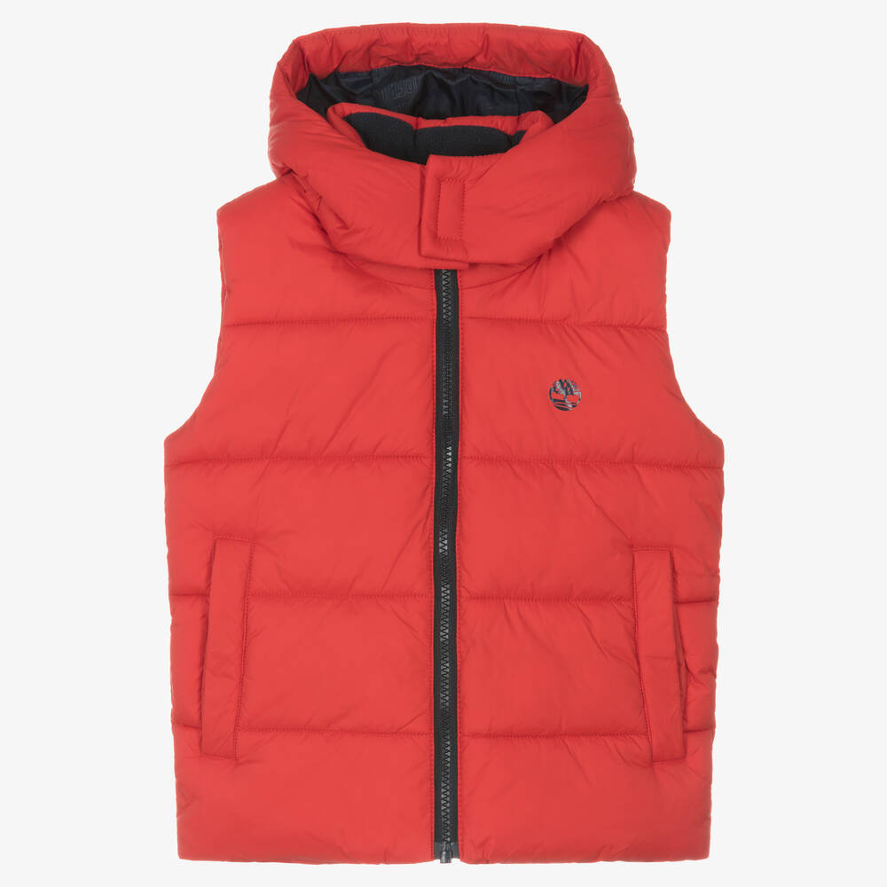 Timberland - Boys Red Water Repellent Puffer Gilet  | Childrensalon