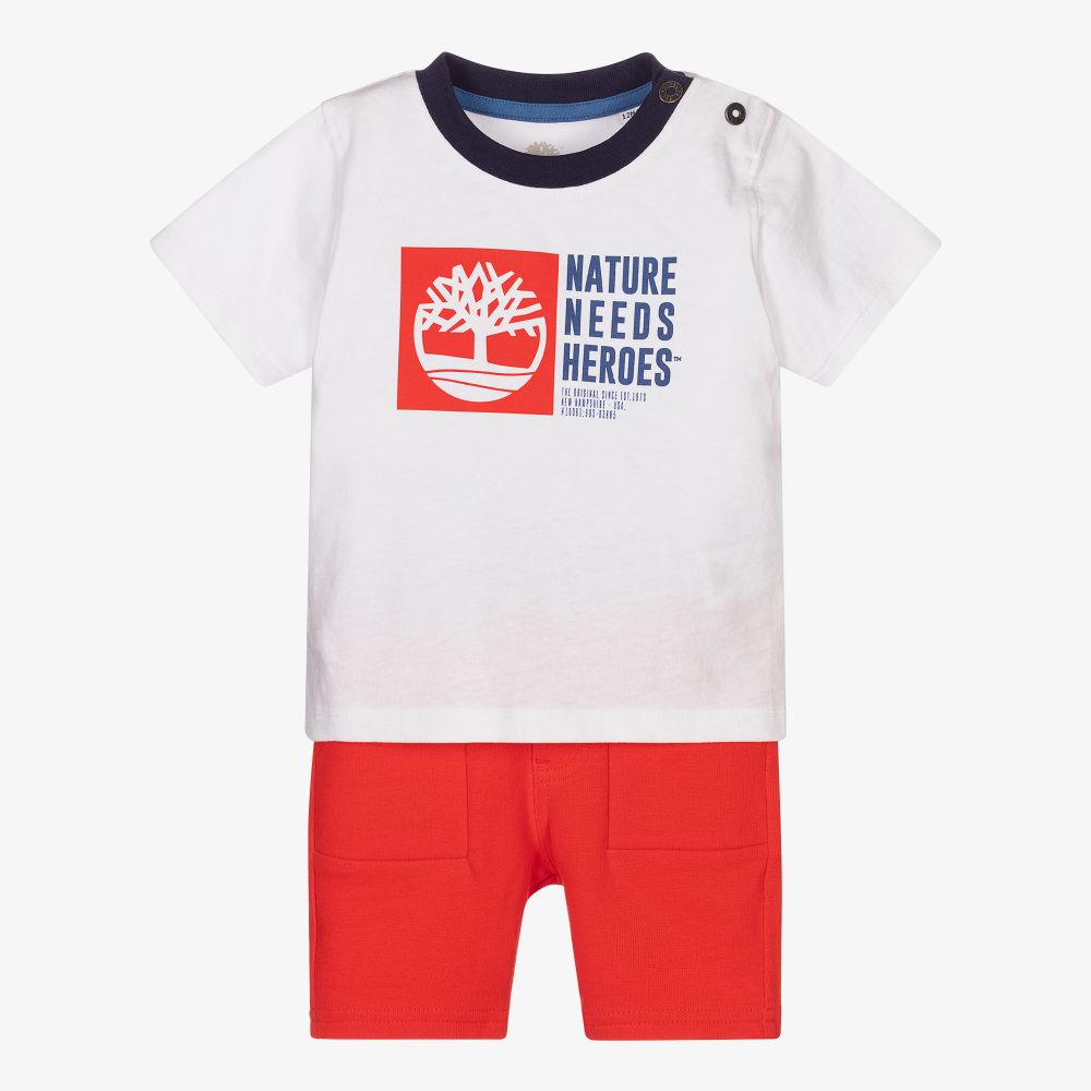 Timberland - Boys Red & White Shorts Set | Childrensalon