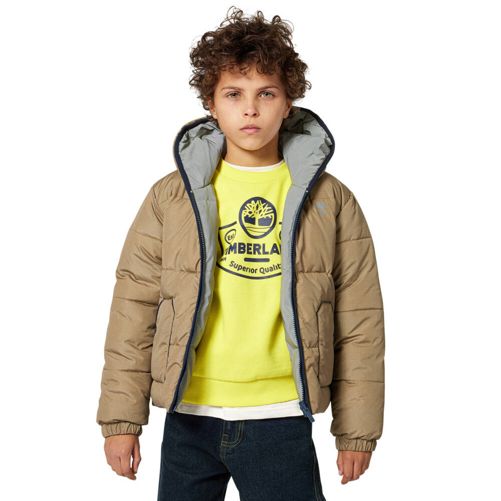 Timberland-Двухцветная бежевая куртка-пуховик для мальчиков | Childrensalon Outlet