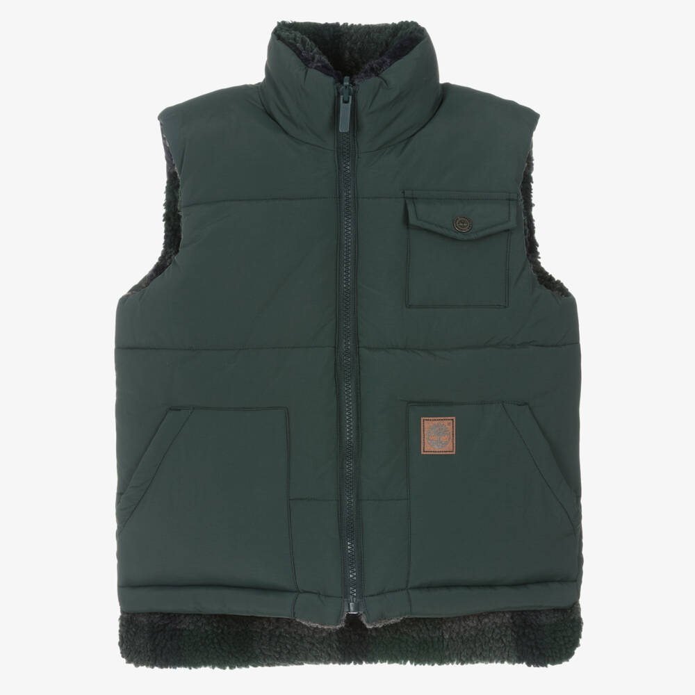 Timberland-سترة مبطنة خضراء قابلة للعكس للأولاد | Childrensalon Outlet