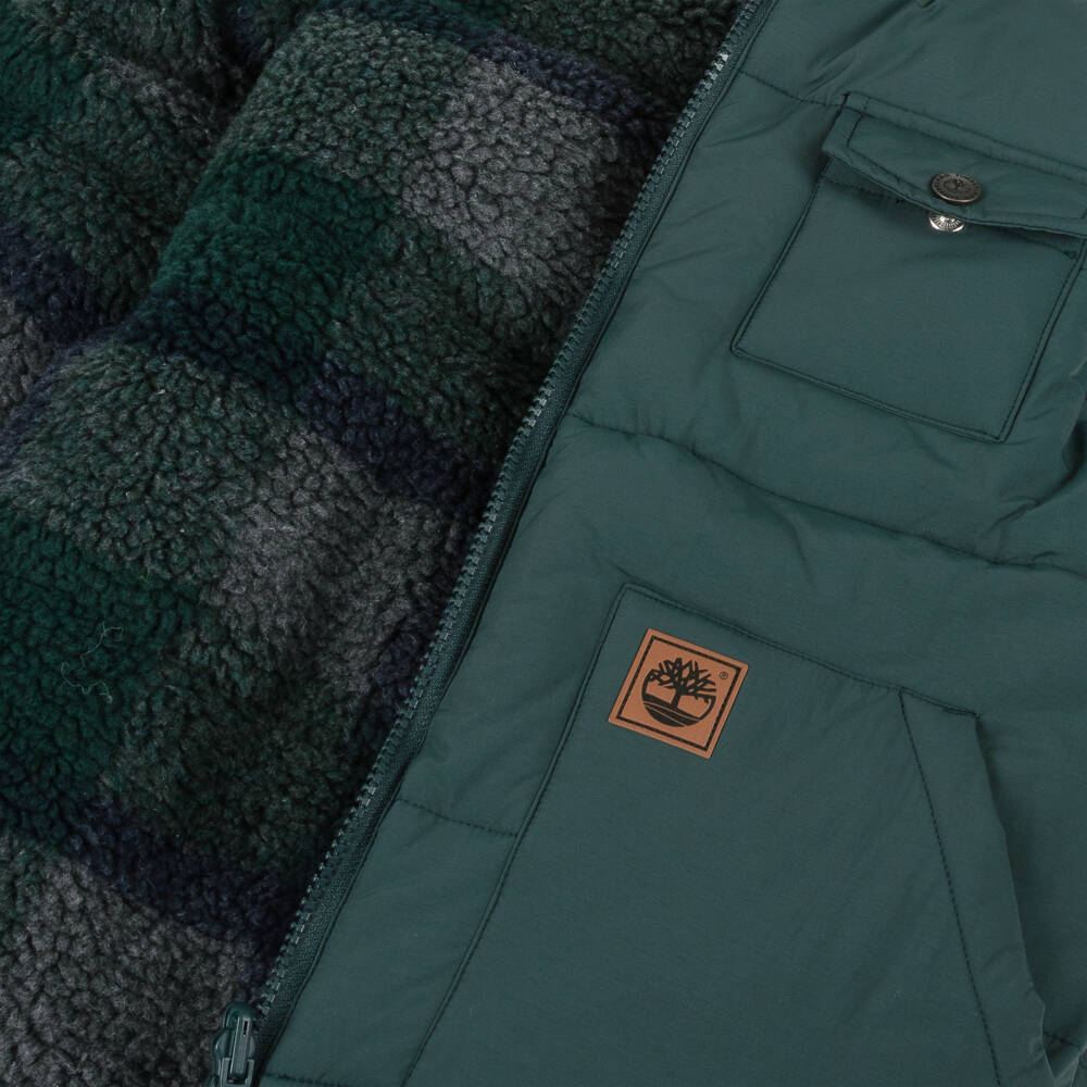 Timberland-سترة مبطنة خضراء قابلة للعكس للأولاد | Childrensalon Outlet