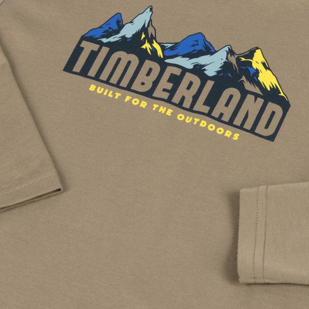 Timberland-Boys Taupe Brown Cotton Mountain Scene Top | Childrensalon Outlet