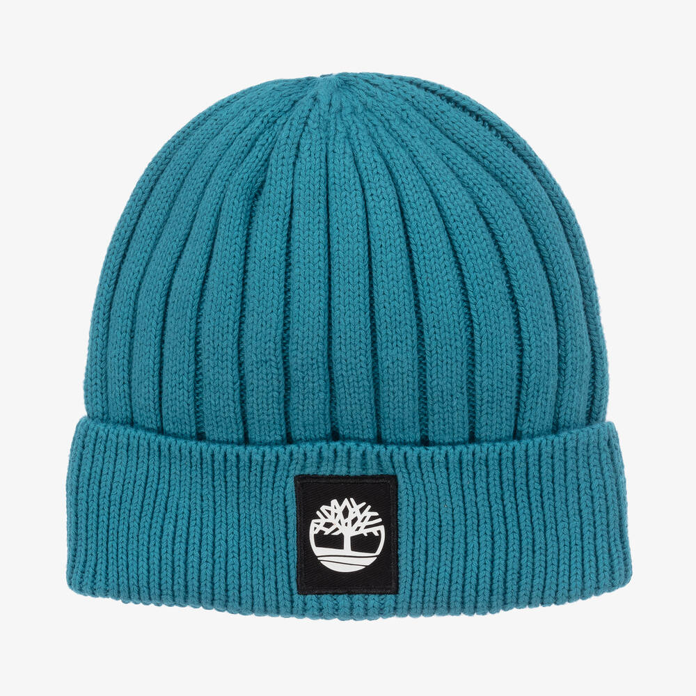 Timberland-Boys Teal Blue Cotton Knit Beanie Hat  | Childrensalon Outlet