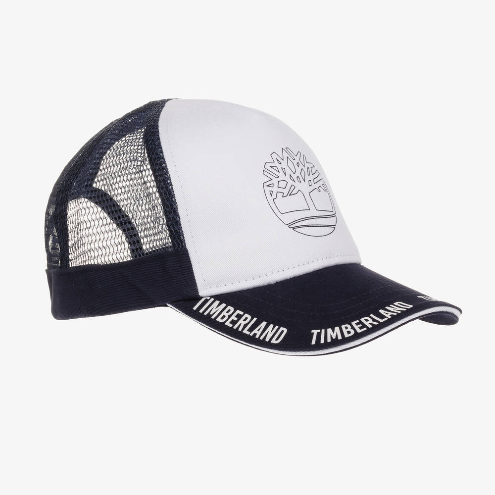 Timberland - Boys White & Blue Mesh Logo Cap | Childrensalon