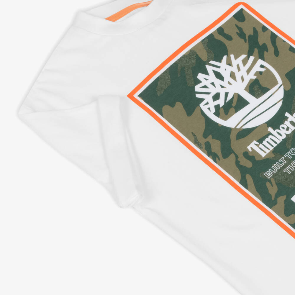 Timberland-Boys White Camouflage Print Tee | Childrensalon Outlet