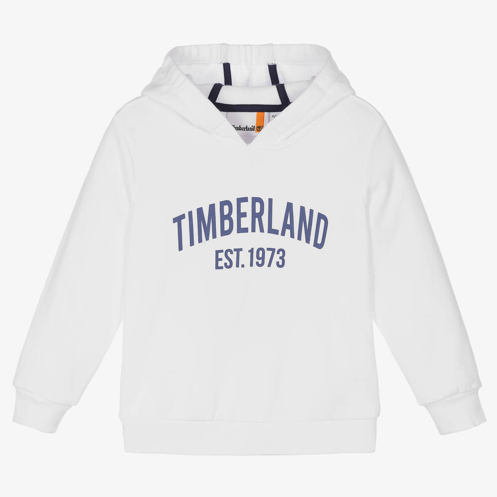 Timberland - Boys White Cotton Jersey Hoodie | Childrensalon