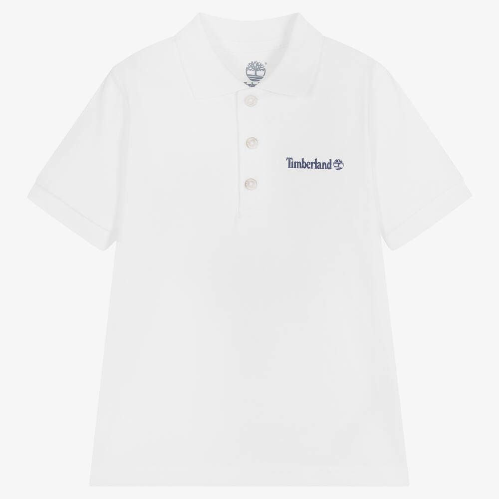 Timberland - Boys White Cotton Logo Polo Shirt | Childrensalon
