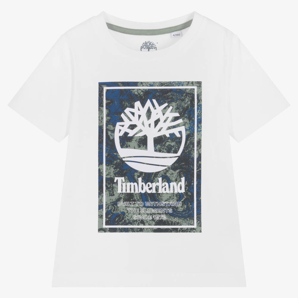 Timberland - Boys White Cotton Logo T-Shirt | Childrensalon