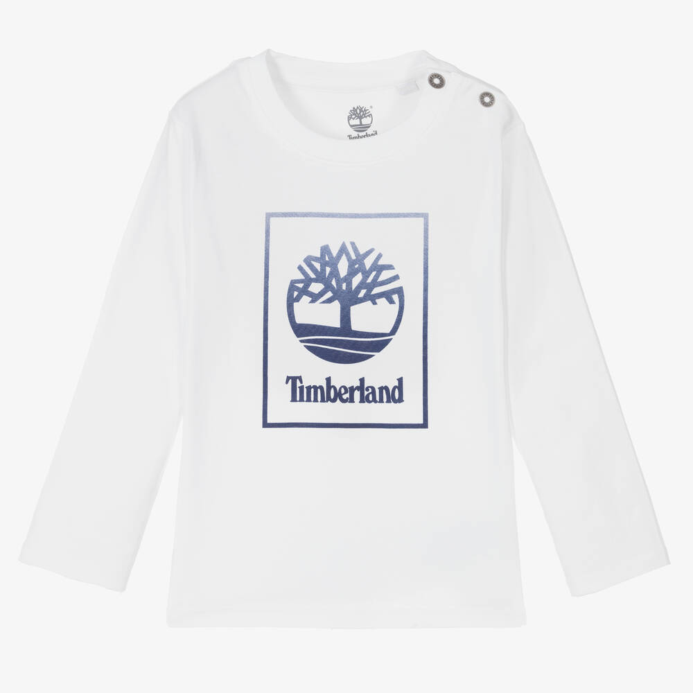 Timberland - Boys White Cotton Logo Top | Childrensalon
