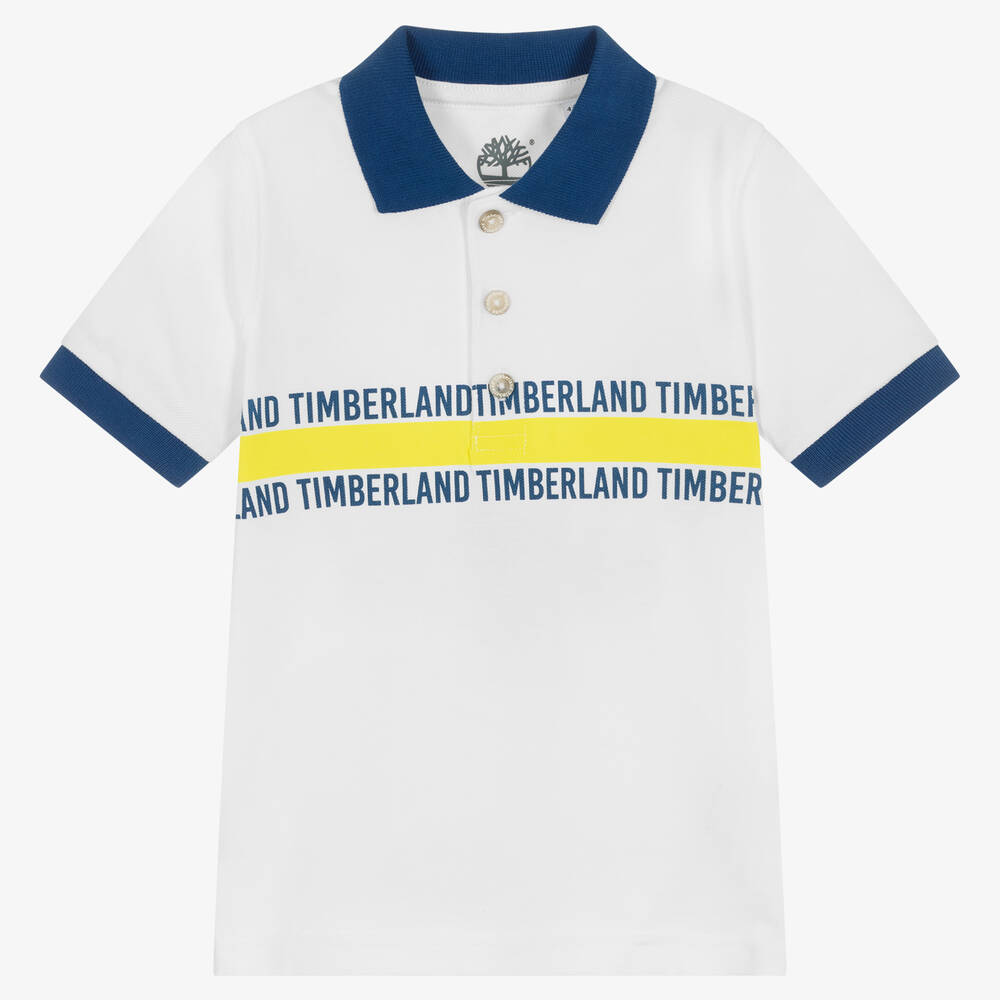Timberland - Boys White Cotton Piqué Polo Shirt | Childrensalon