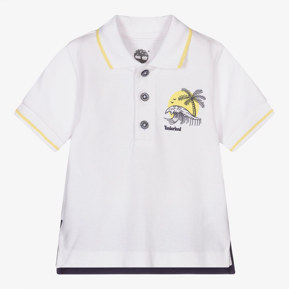 Timberland - Boys White Cotton Polo Shirt | Childrensalon