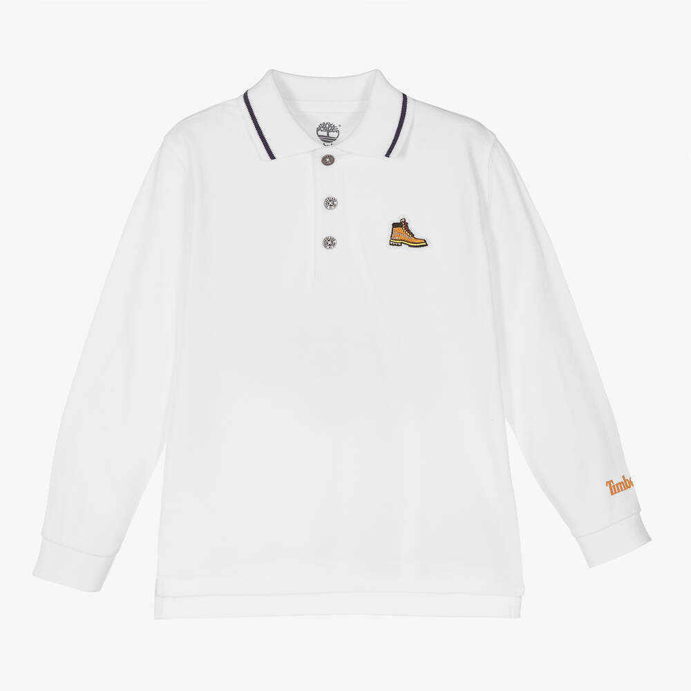 Timberland Polo blanc en coton Gar on Childrensalon Outlet