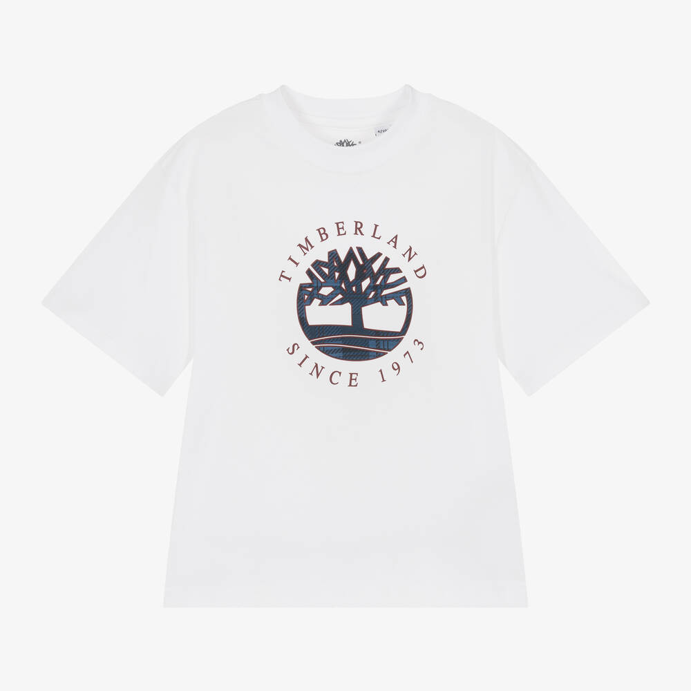 Timberland-Boys White Cotton T-Shirt | Childrensalon Outlet
