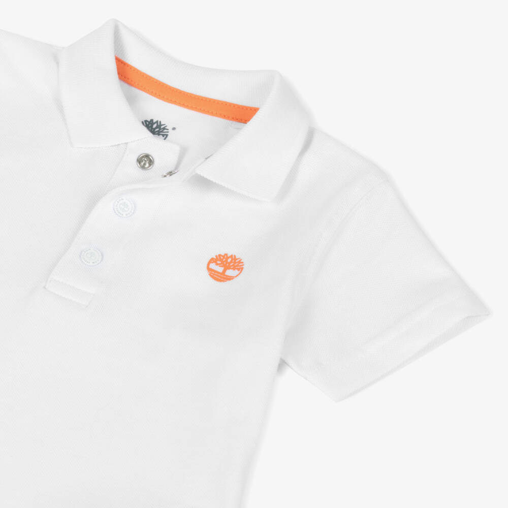 Timberland-بولو قطن أبيض بشعار للأولاد | Childrensalon Outlet