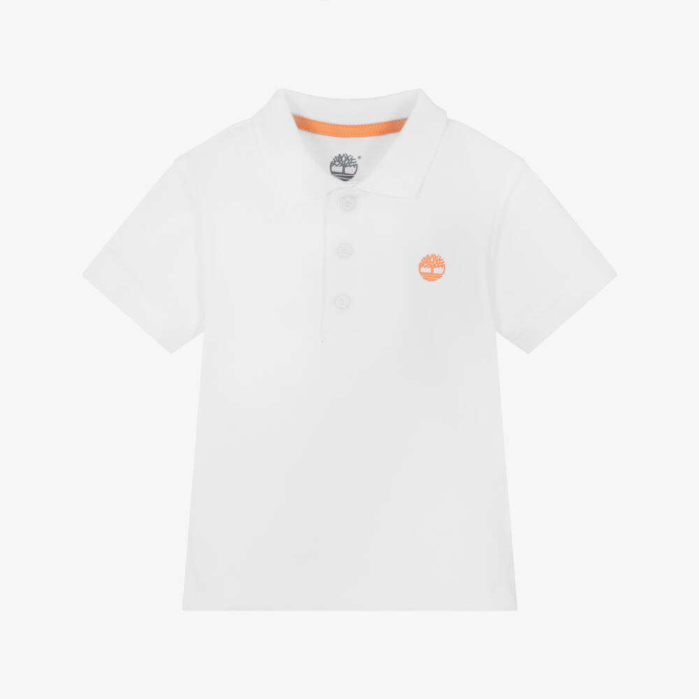 Timberland-Boys White Emblem Cotton Polo | Childrensalon Outlet
