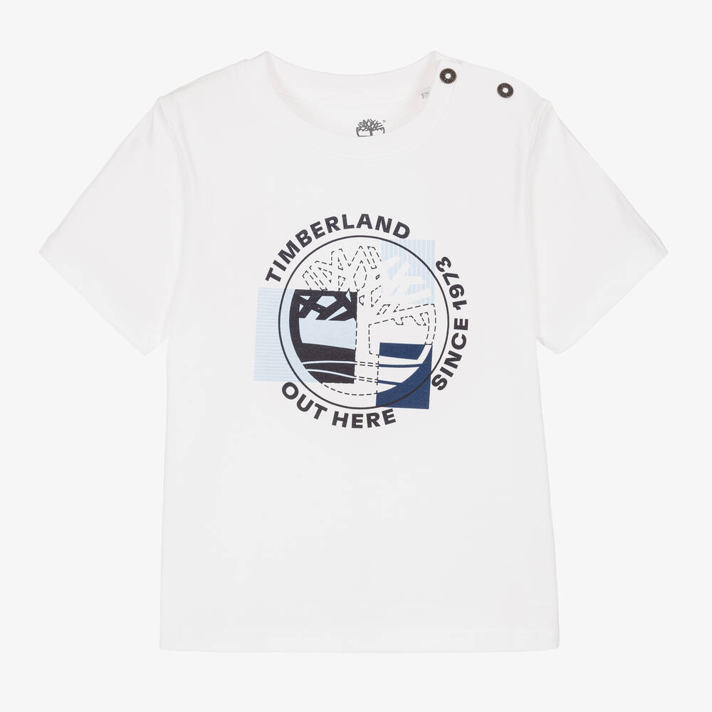 Timberland - Boys White Logo Cotton T-Shirt | Childrensalon