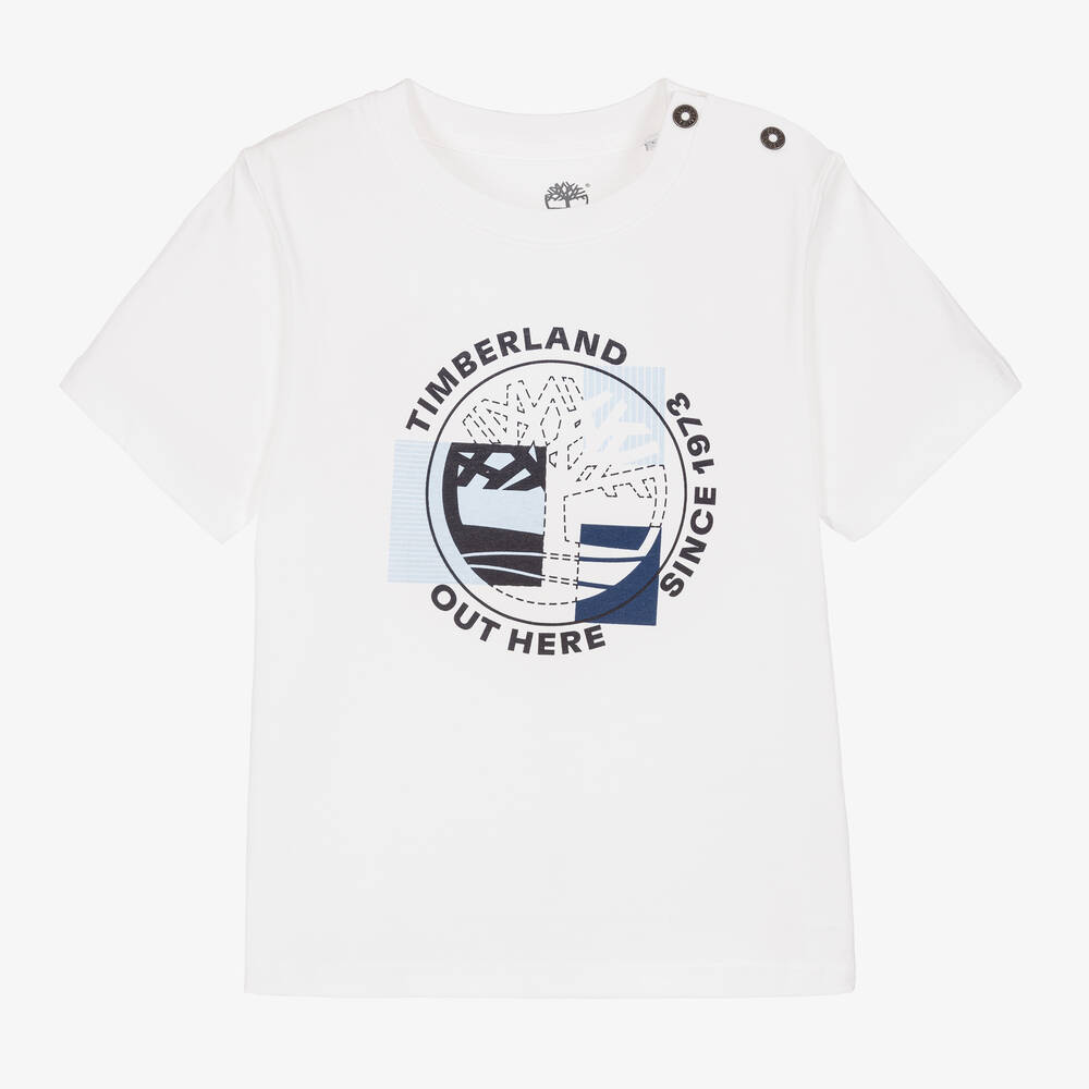 Timberland - T-shirt blanc en coton garçon | Childrensalon