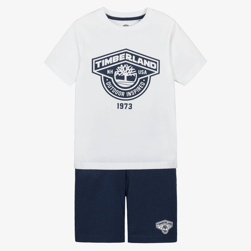 Timberland-Boys White & Navy Blue Outfit | Childrensalon Outlet