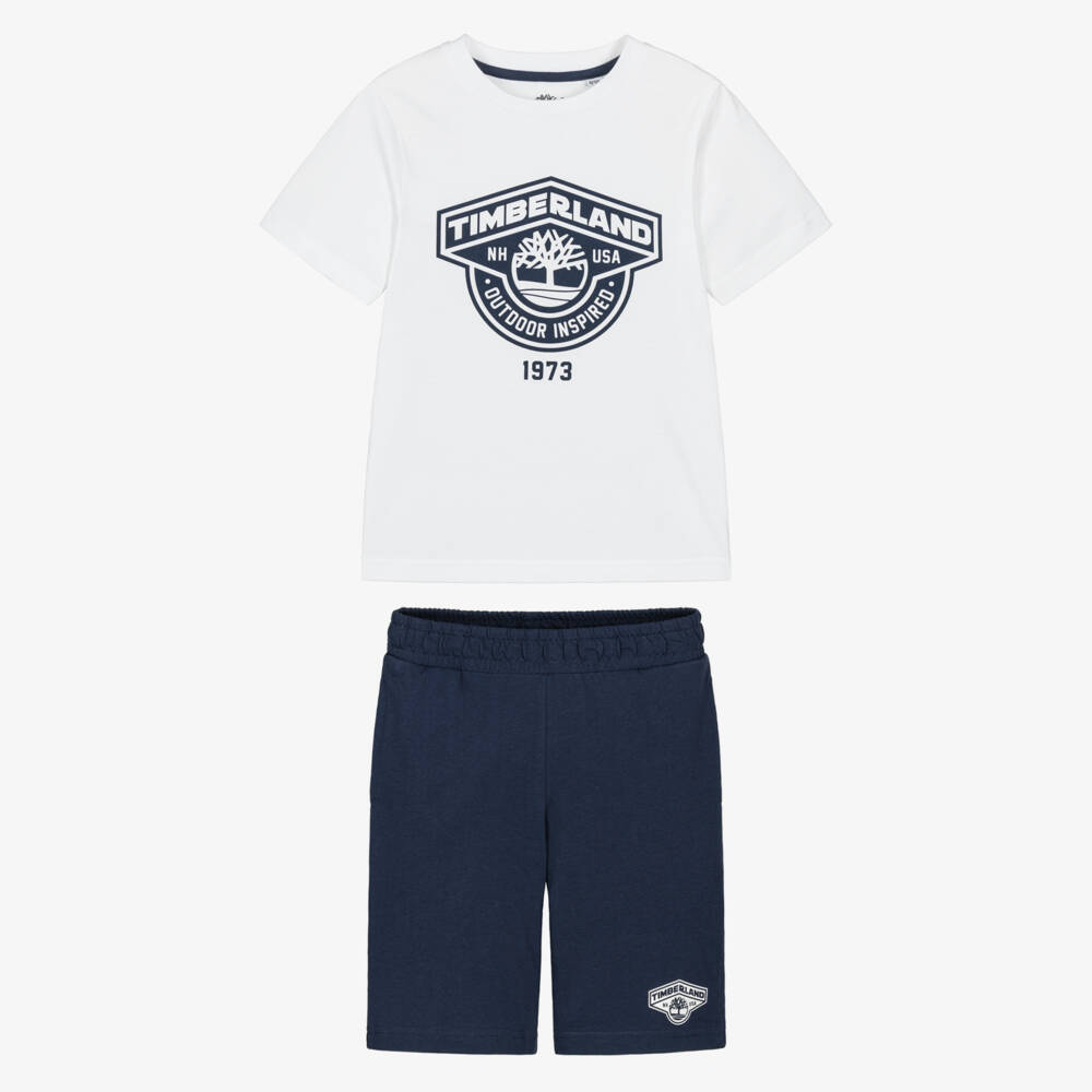 Timberland-Boys White & Navy Blue Outfit | Childrensalon Outlet