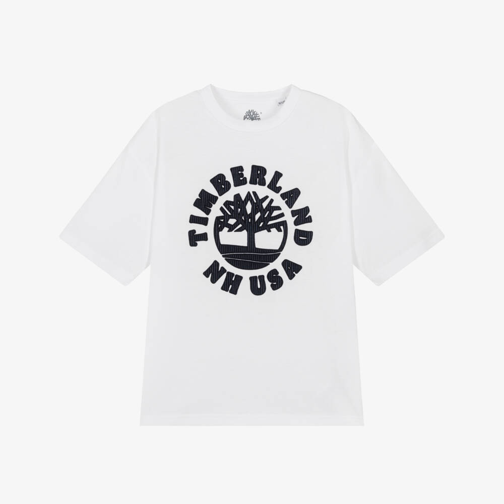 Timberland-Boys White Organic Cotton Logo T-Shirt | Childrensalon Outlet