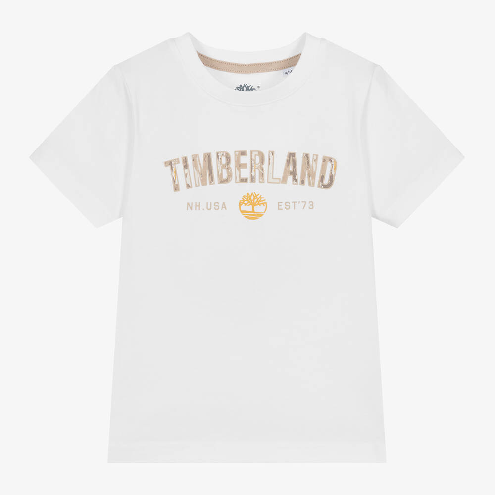 Timberland-Boys White Organic Cotton T-Shirt | Childrensalon Outlet