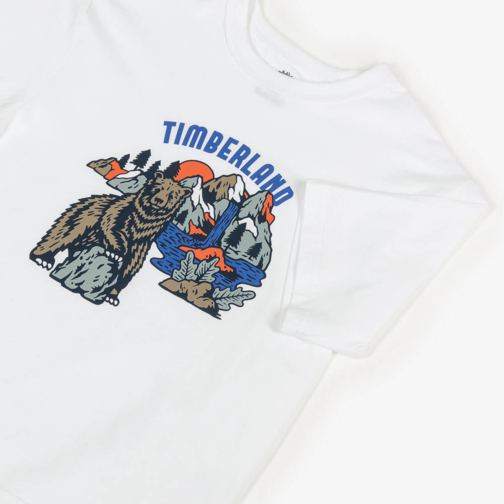 Timberland-Футболка с медведем белая для мальчиков | Childrensalon Outlet