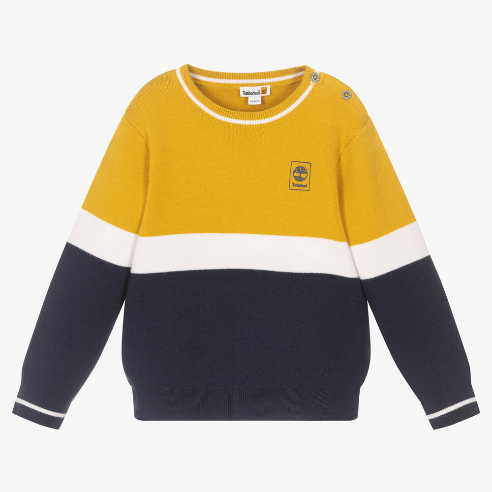 Timberland - Pull jaune et bleu Garçon | Childrensalon