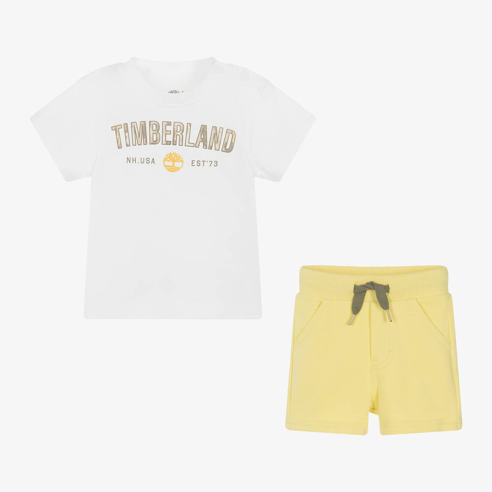 Timberland-Boys Yellow Cotton Jersey Shorts Set | Childrensalon Outlet