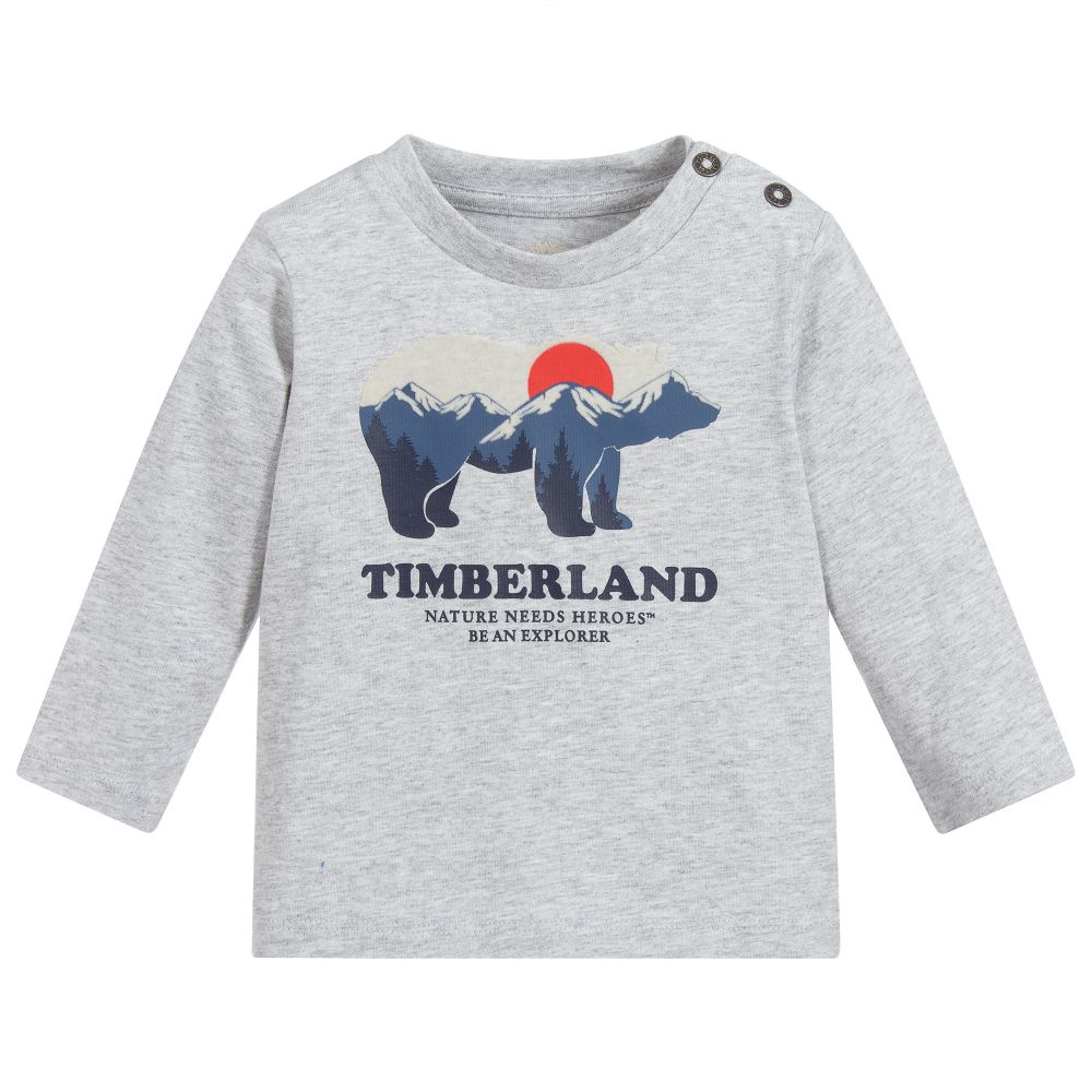 Timberland - توب قطن عضوي جيرسي لون رمادي  | Childrensalon