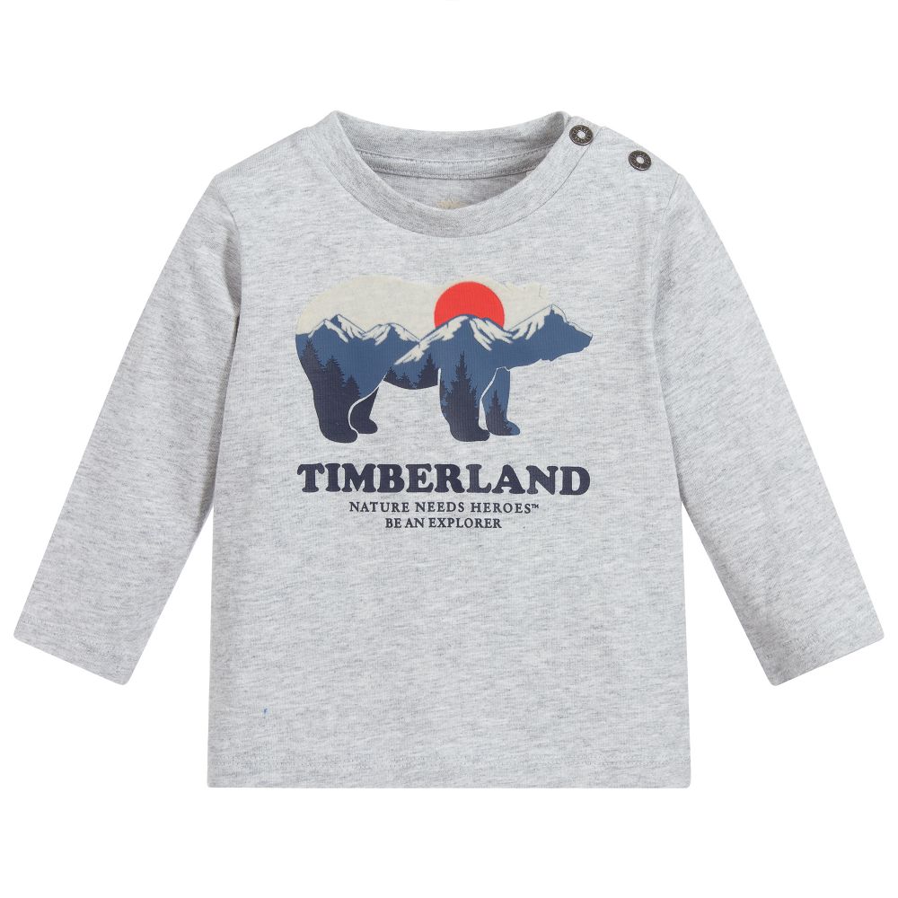 Timberland-Серый хлопковый топ с логотипом | Childrensalon Outlet