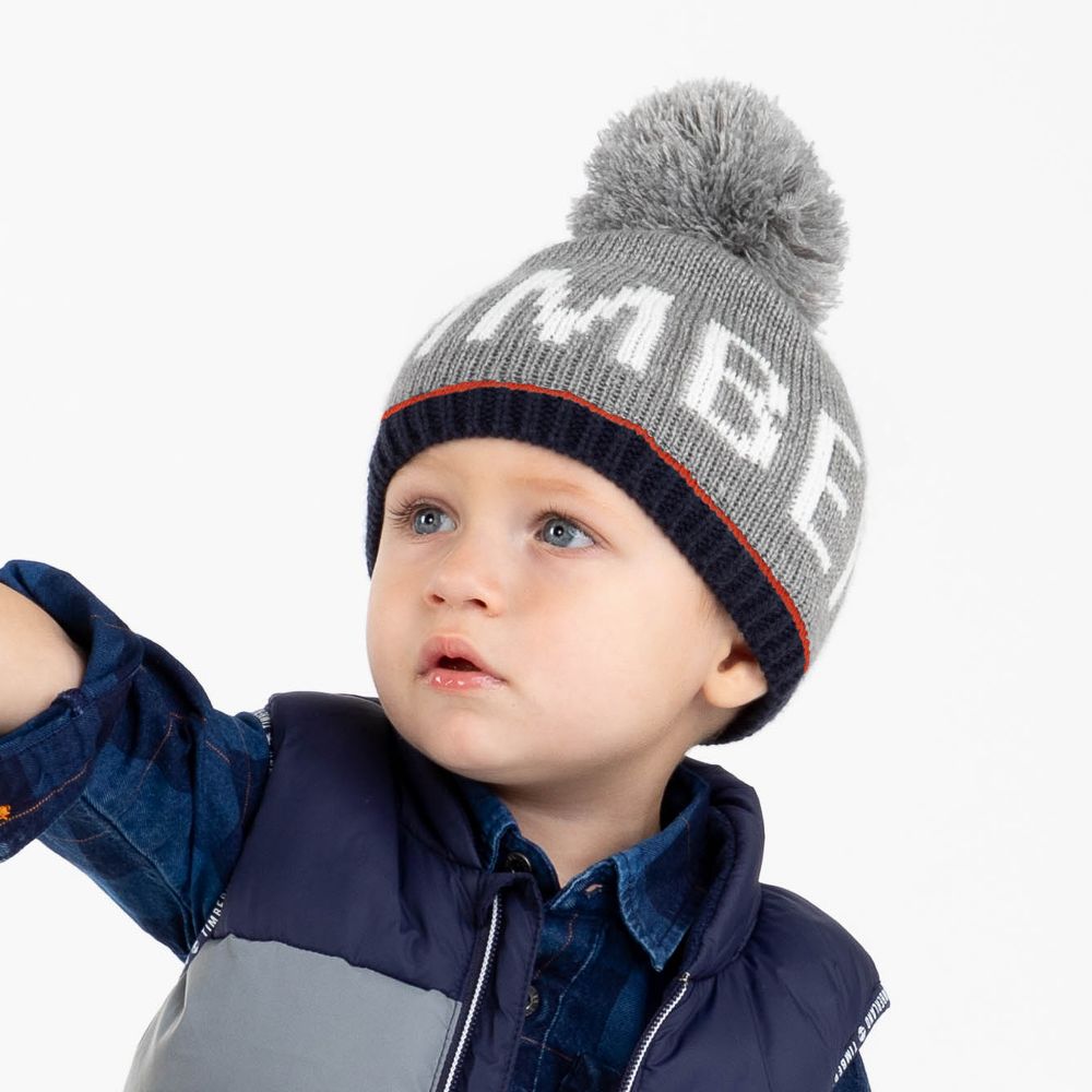 Timberland Grey Knitted Pom Pom Hat Childrensalon Outlet