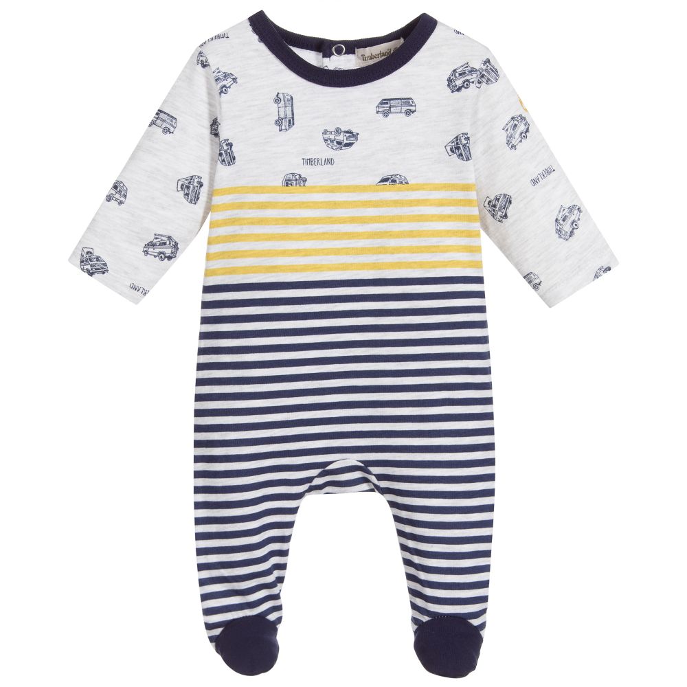 Timberland - Grey Stripes Cotton Babygrow  | Childrensalon