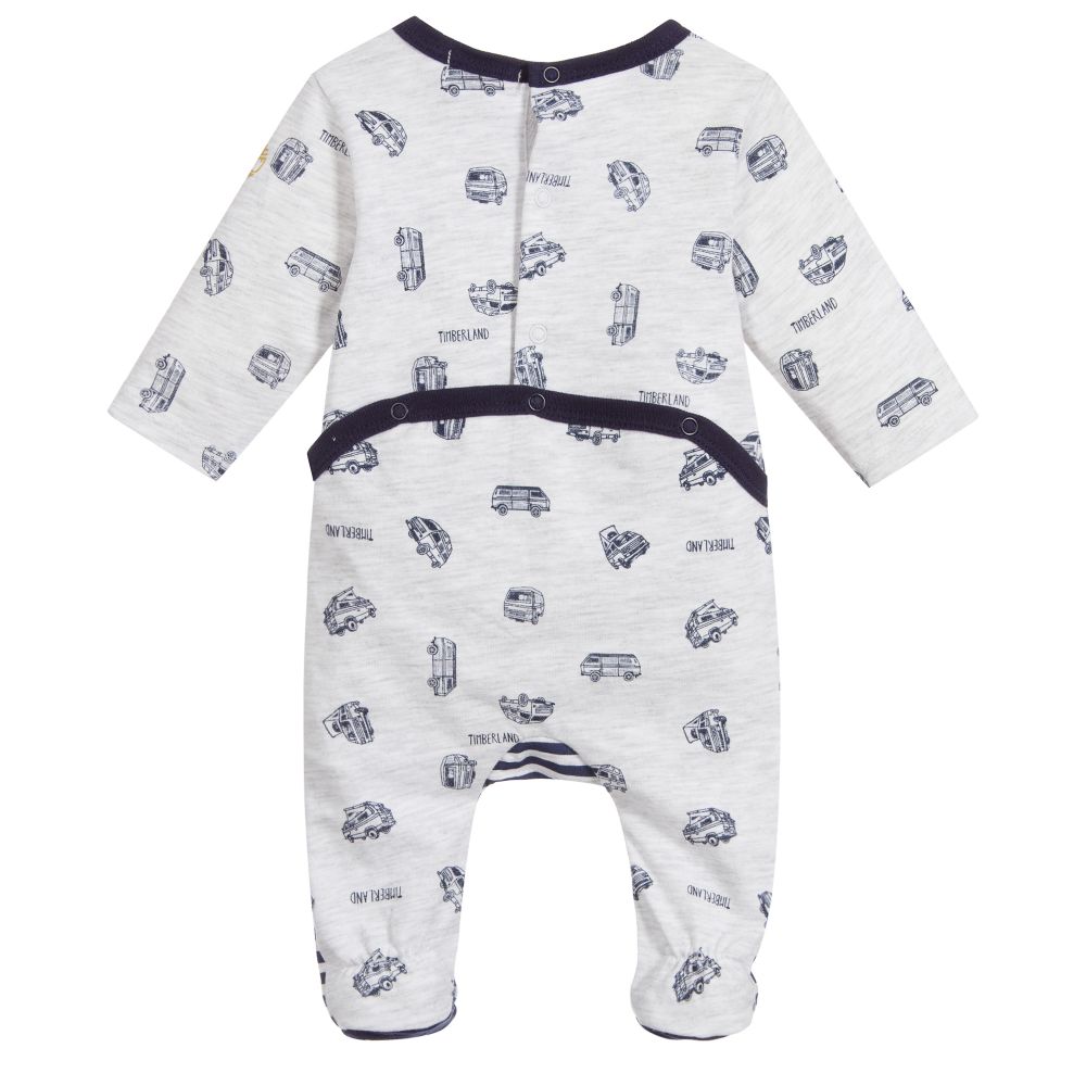 Timberland-Grey Stripes Cotton Babygrow  | Childrensalon Outlet