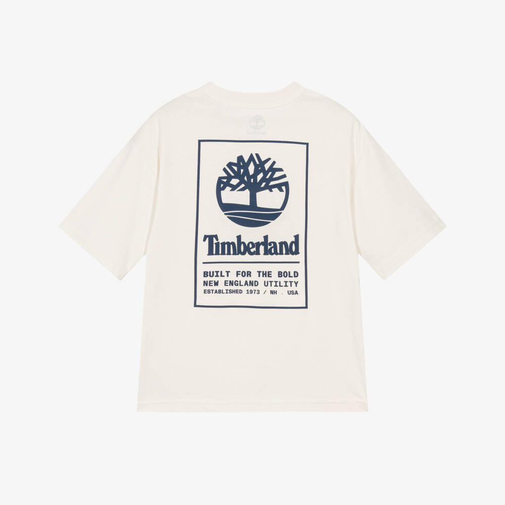 Timberland-Кремовая футболка с логотипом на спине для мальчиков | Childrensalon Outlet