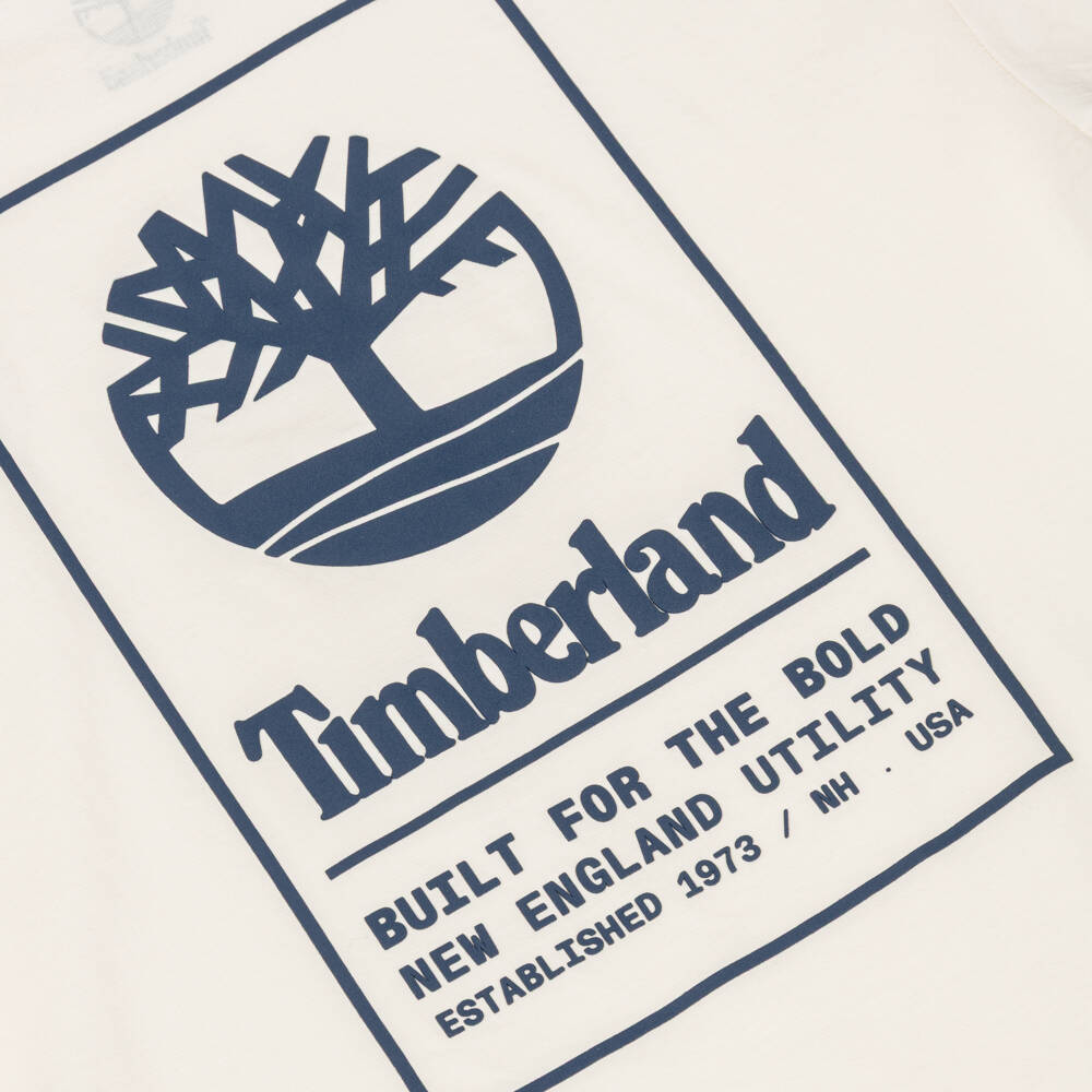 Timberland-Кремовая футболка с логотипом на спине для мальчиков | Childrensalon Outlet