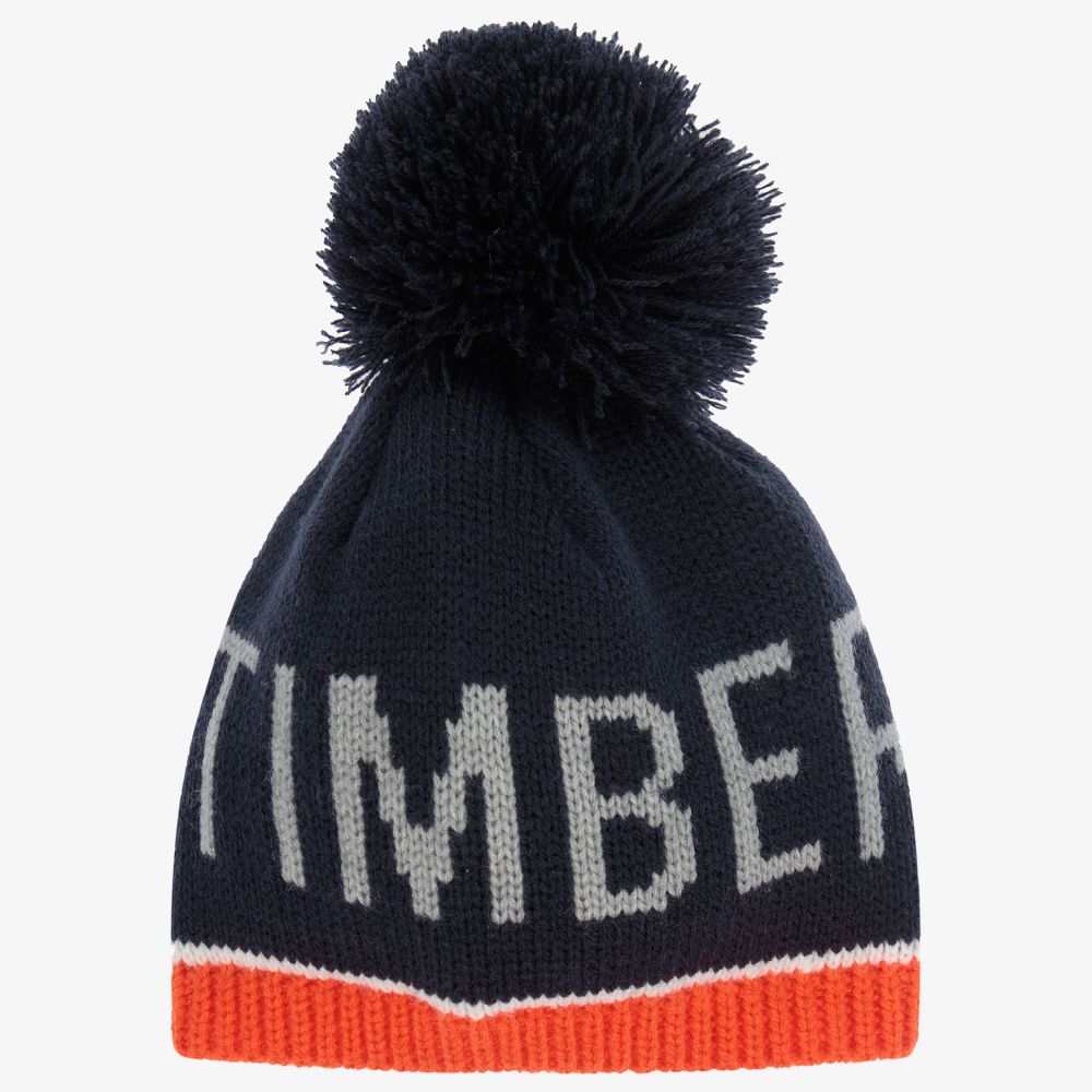 Timberland - Bonnet bleu marine et orange à pompon | Childrensalon