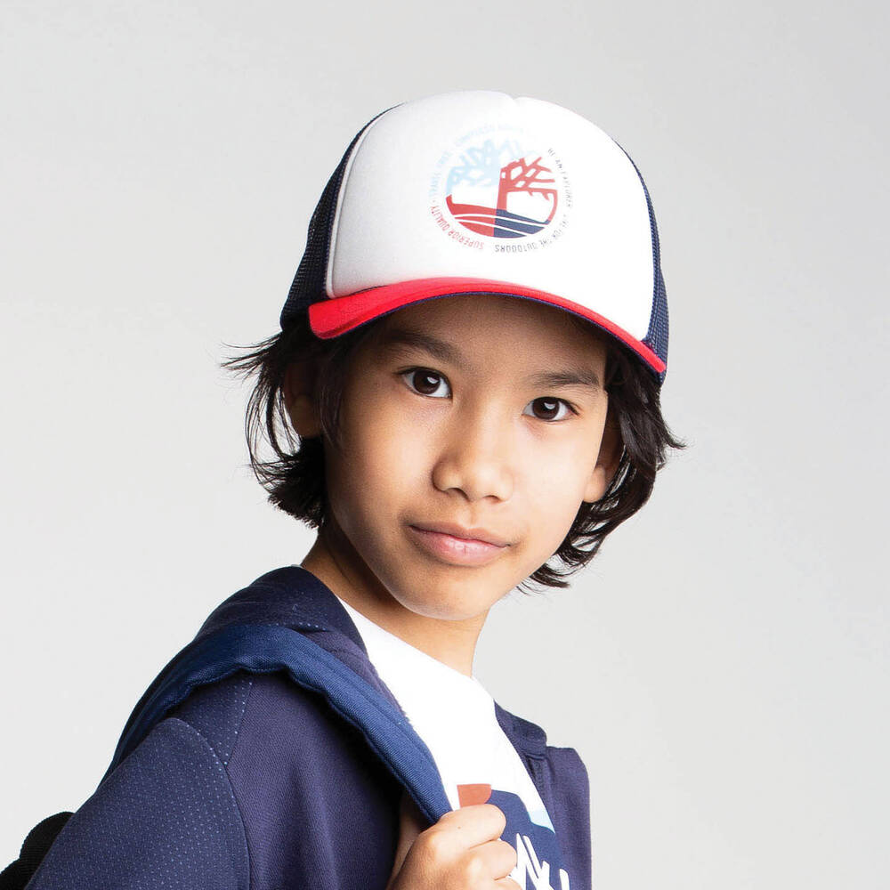 Timberland-Navy Blue & Red Logo Cap | Childrensalon Outlet