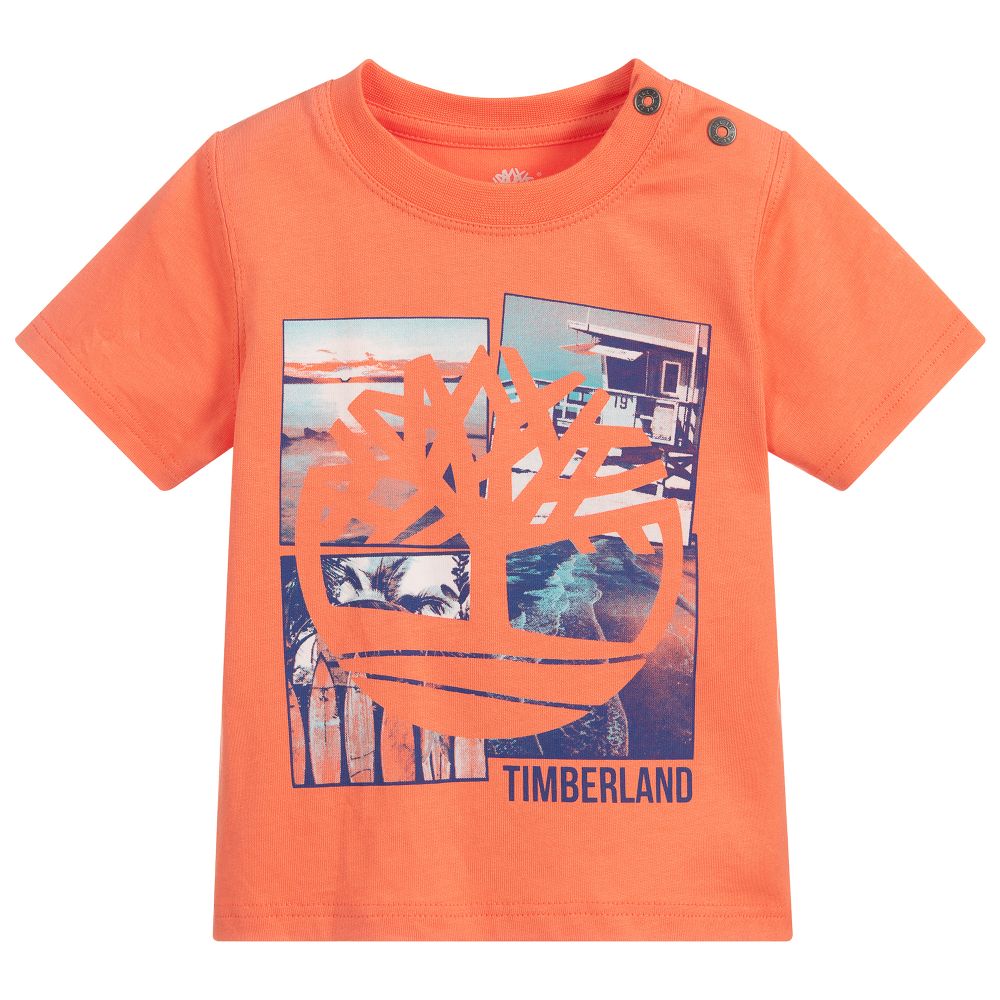 Timberland - تيشيرت أطفال ولادي قطن عضوي لون برتقالي  | Childrensalon