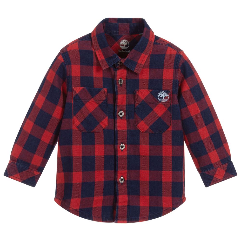 Timberland - Хлопковая рубашка в клетку красного и синего цвета | Childrensalon