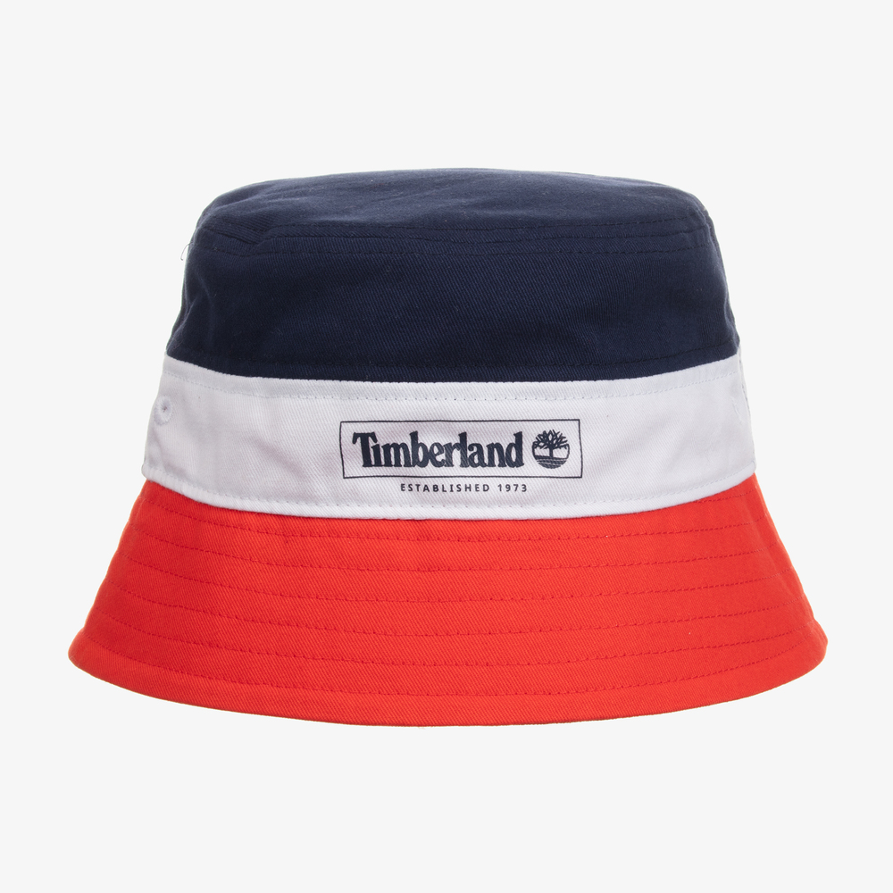 Timberland - قبعة قطن تويل لون كحلي وأحمر وأبيض للأولاد | Childrensalon