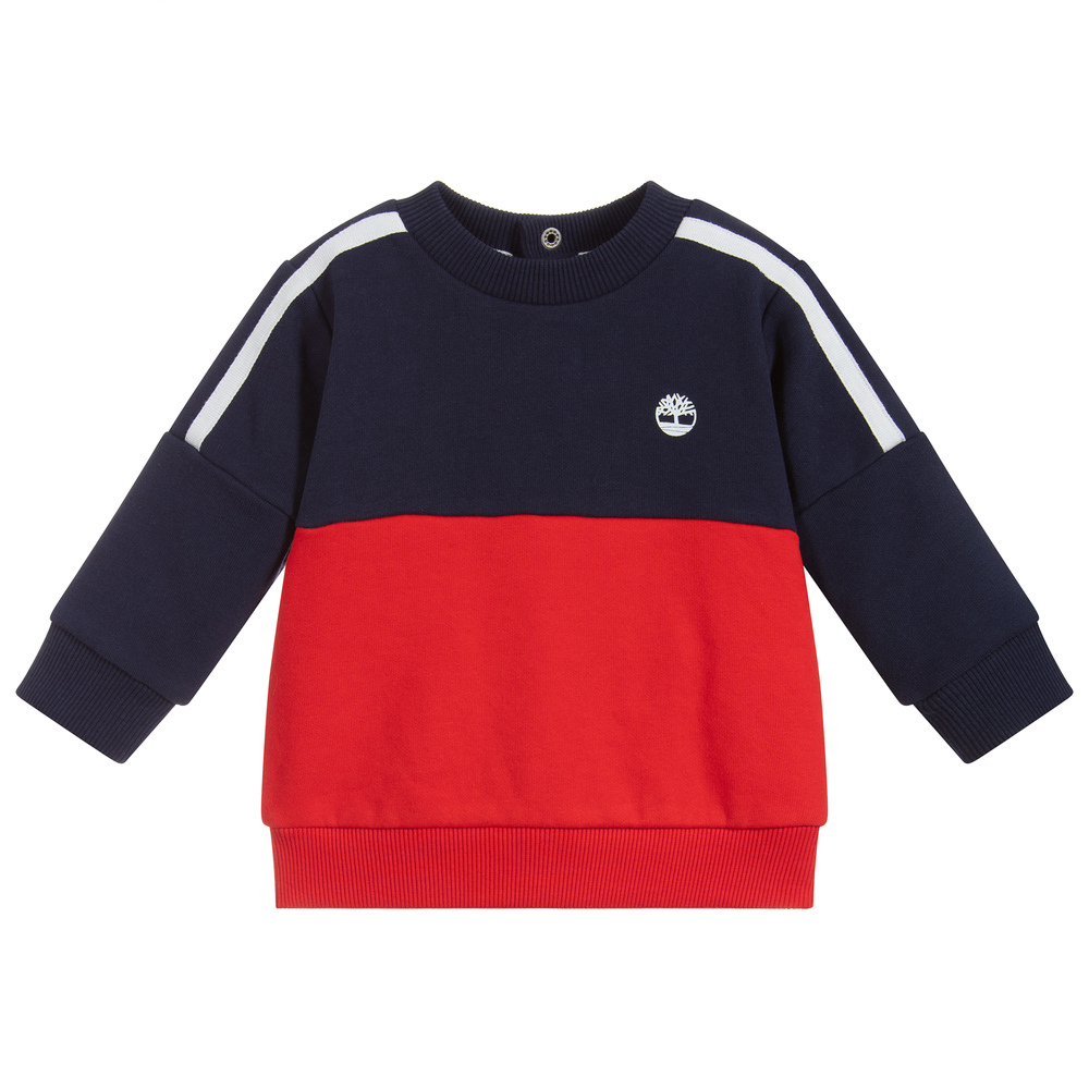 Timberland - Sweat-shirt rouge et bleu à logo | Childrensalon