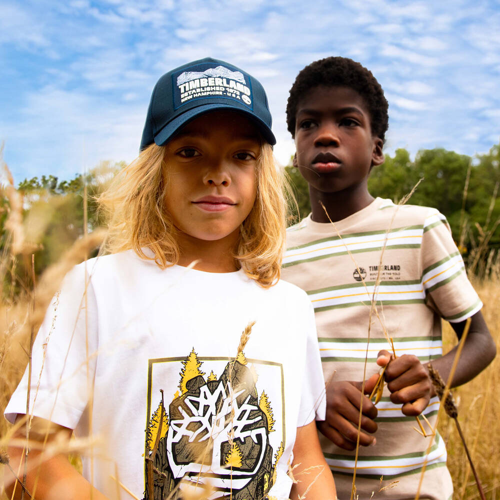 Timberland-Teen Boys Beige Stripe Cotton T-Shirt | Childrensalon Outlet