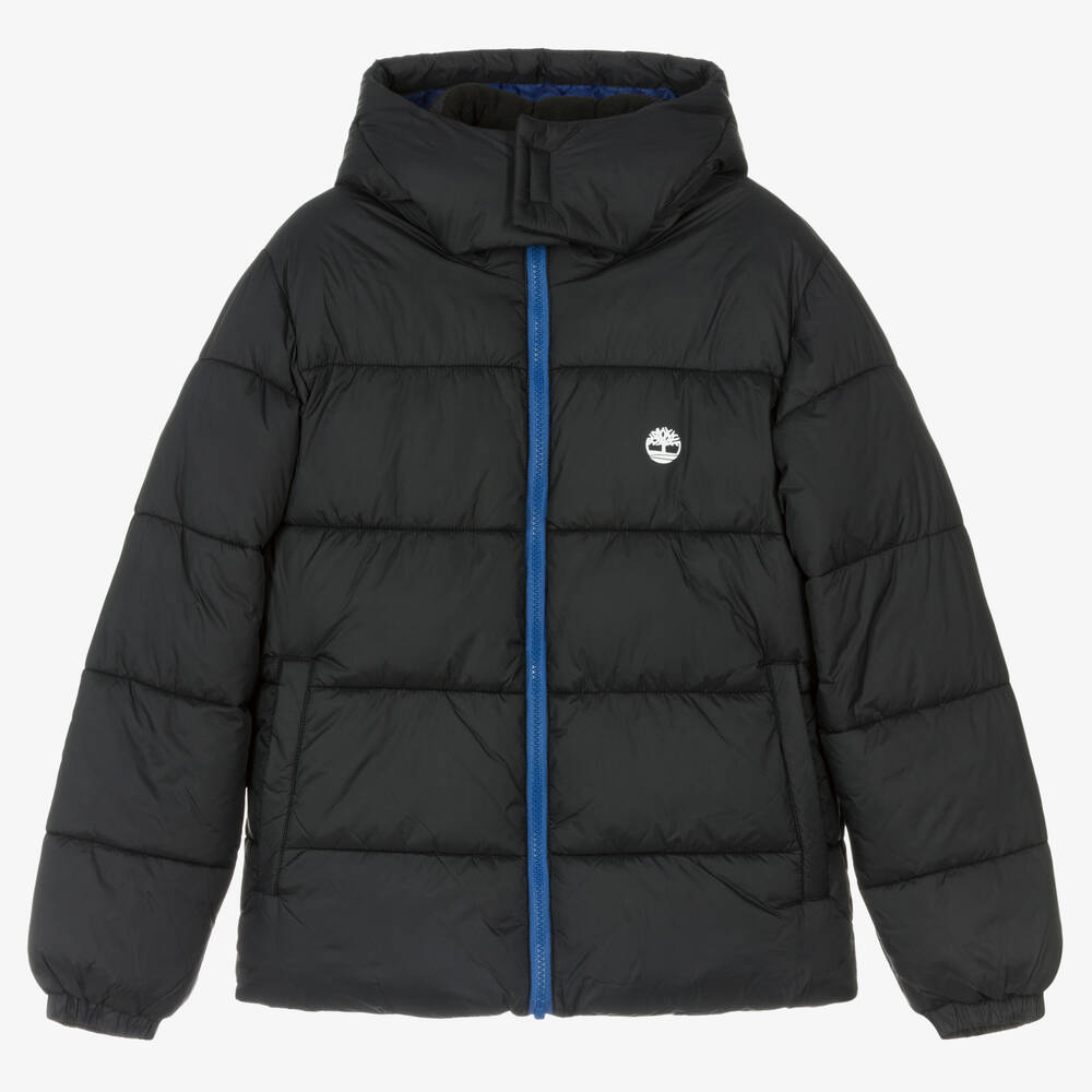 Timberland - Teen Boys Black Hooded Puffer Jacket | Childrensalon